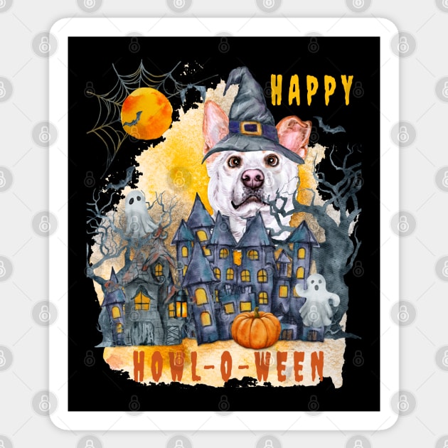 Korean Jindo Happy Howl-o-ween Ghost Houses Funny Watercolor Sticker by Sniffist Gang